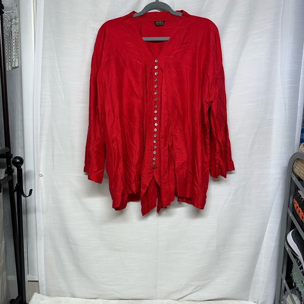 Elegant Red Button-Down Women's Shirt